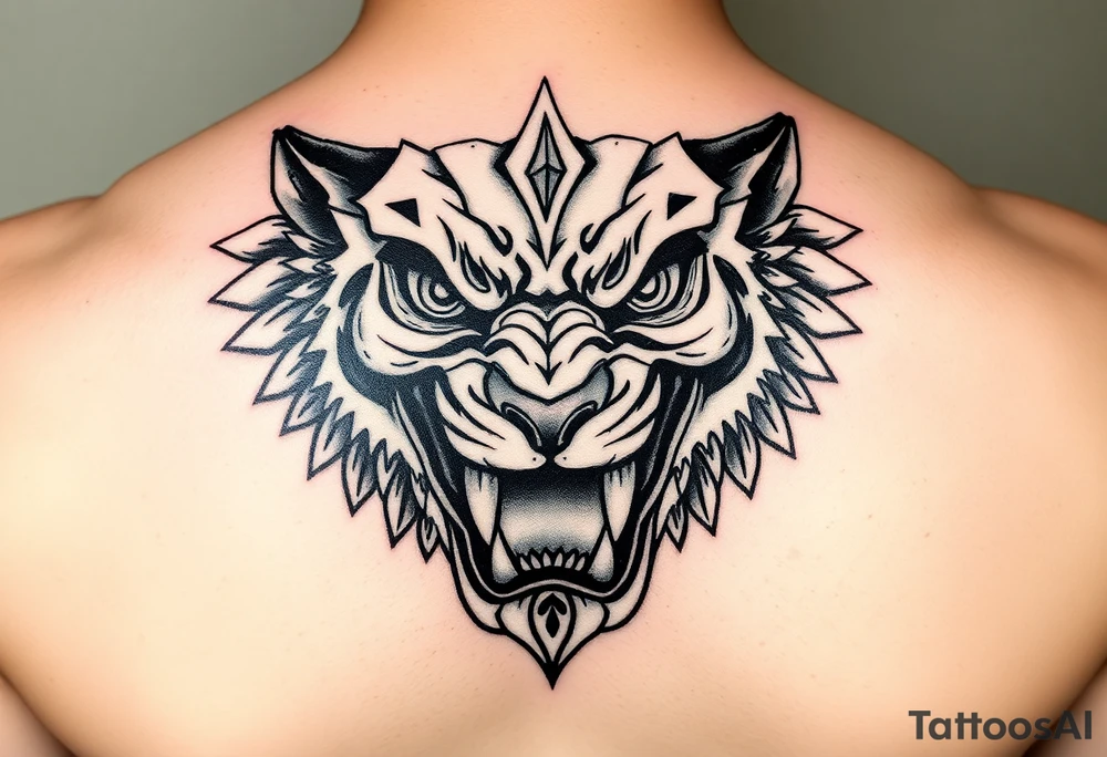 powerful majestic face with huge eyes and teeth tattoo idea