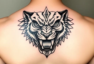 powerful majestic face with huge eyes and teeth tattoo idea