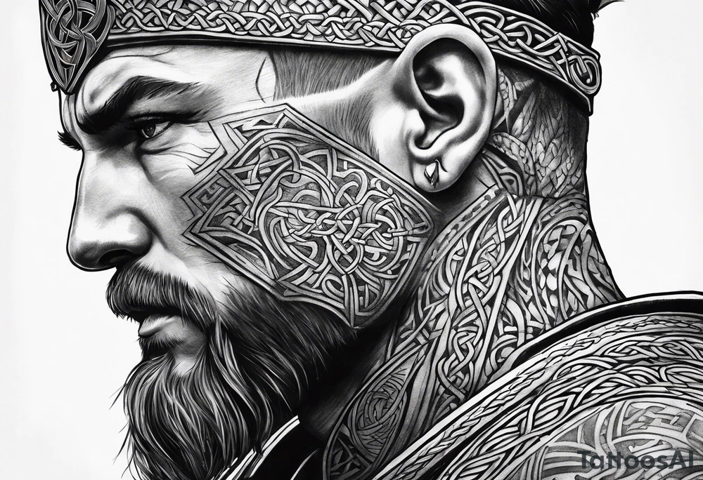 Celtic warrior side profile full body tattoo idea