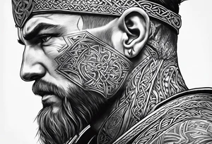 Celtic warrior side profile full body tattoo idea