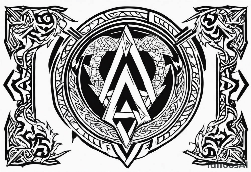 Valhalla sword shield dragon axe Valknut fire tattoo idea Valhalla sword shield dragon axe Valknut fire tattoo idea