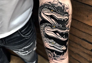 Arm sleeve with alligators and  pythons lightning tattoo idea