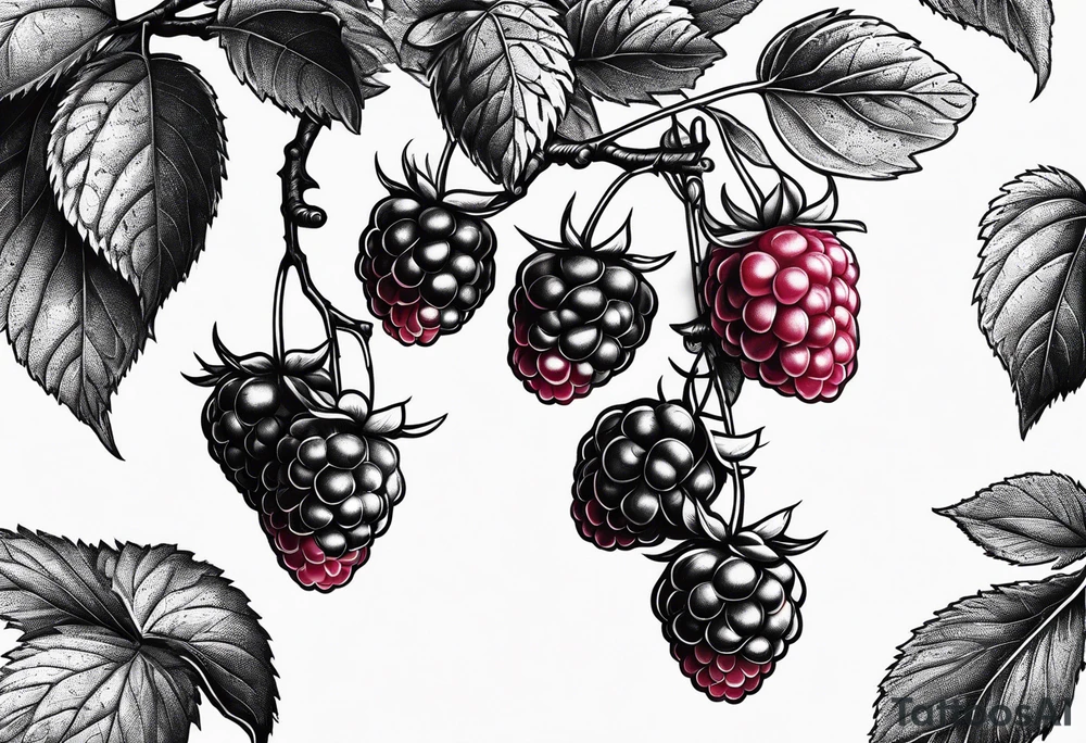 a small skinny raspberry branch that is hanging vertically tattoo idea