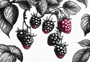 a small skinny raspberry branch that is hanging vertically tattoo idea