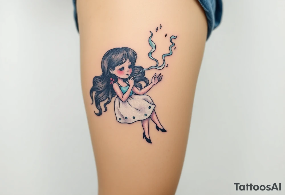 Girl smoking while floating in space tattoo idea