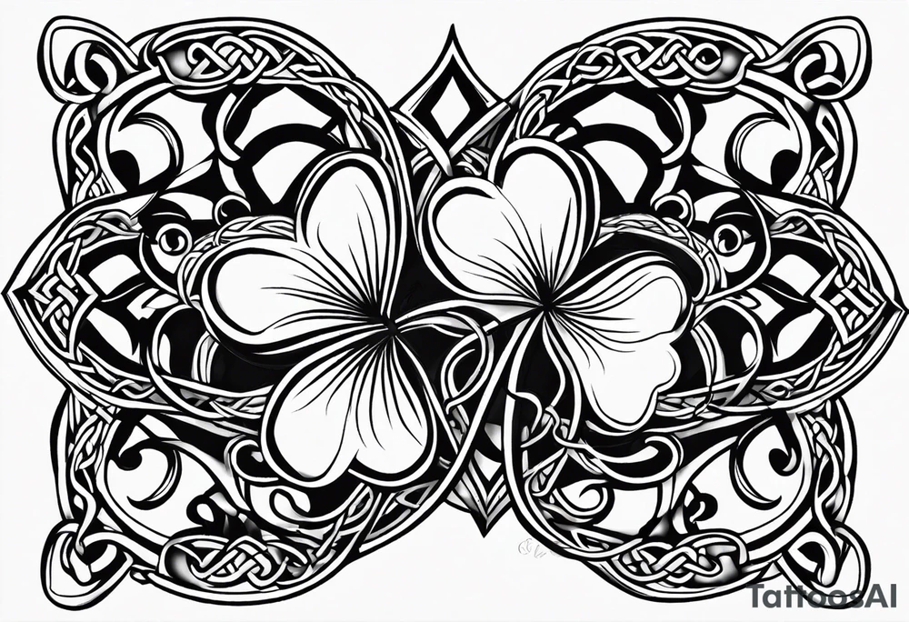 four leaf clover shaped tattoo with different celtic knots in each leaf - trinity, love knot, spiral, dara tattoo idea