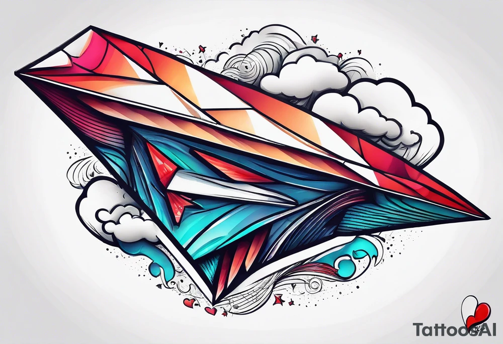 Paper plane saying I love you in the air tattoo idea