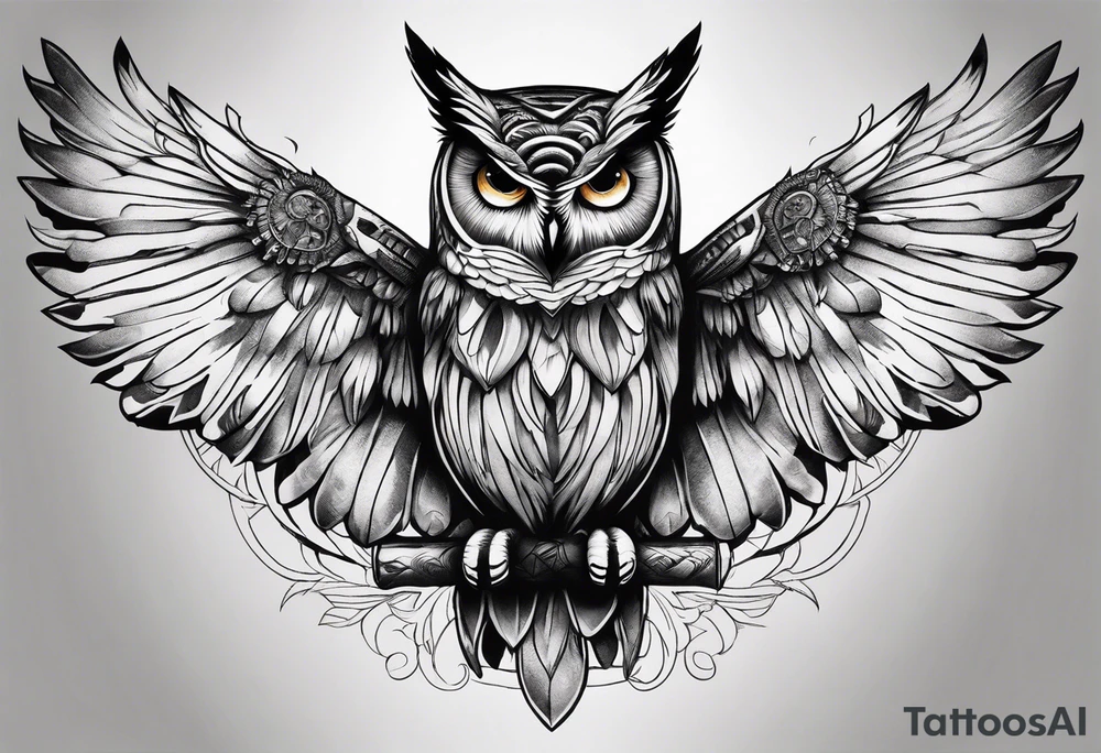 An owl with Dead head moth wings tattoo idea