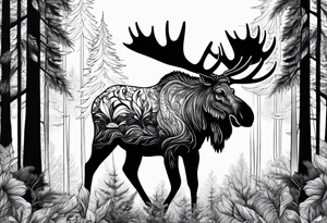 a psychedelic moose in the forest tattoo idea
