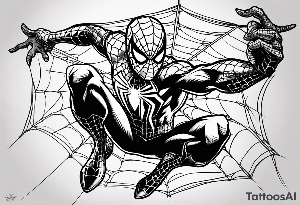 Spiderman shooting web while swinging tattoo idea