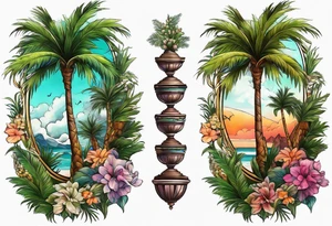 Juniper and palm tree sleeve. tattoo idea