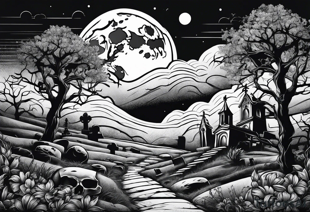 graveyard with moon tattoo idea