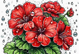 red geraniums with rain drops tattoo idea