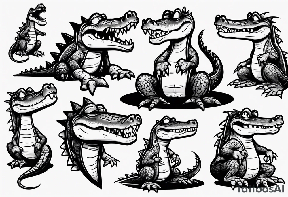 sad cartoon crocodile tattoo idea