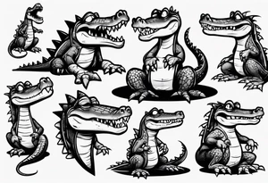 sad cartoon crocodile tattoo idea