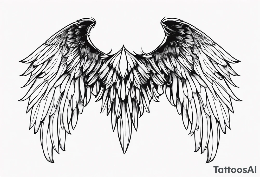Detailed feathered angel wings tattoo idea