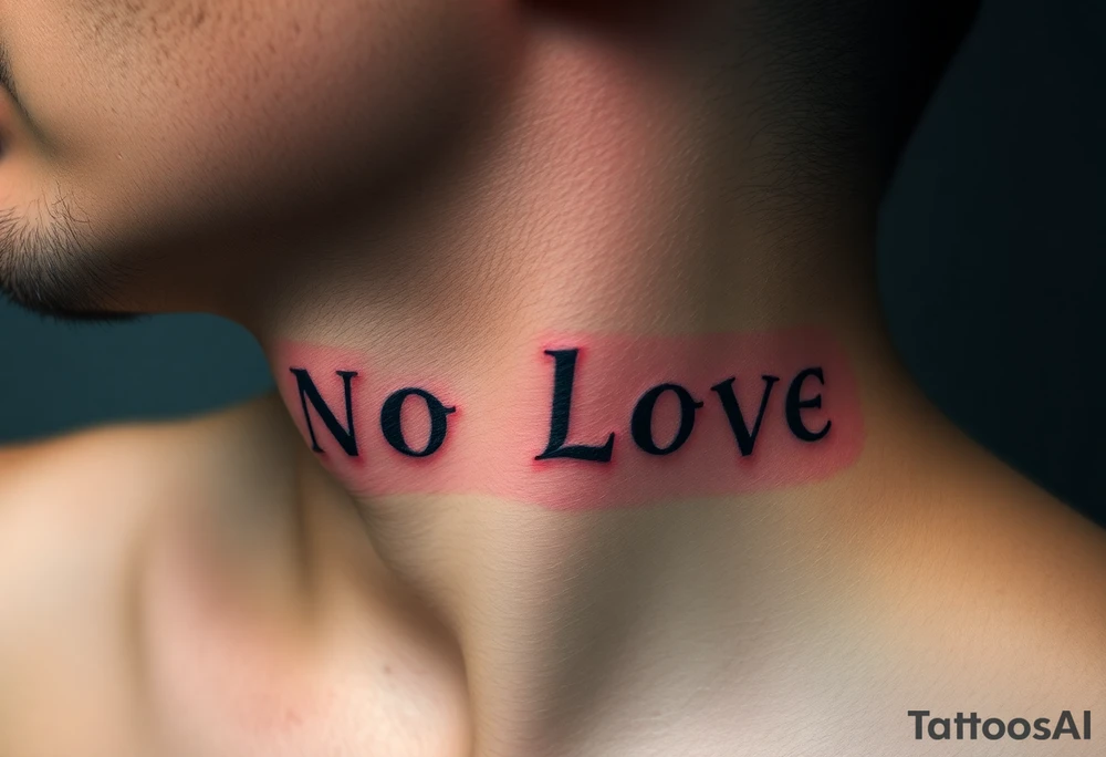 Red and black letters spell the word NO LOVE tattoo idea