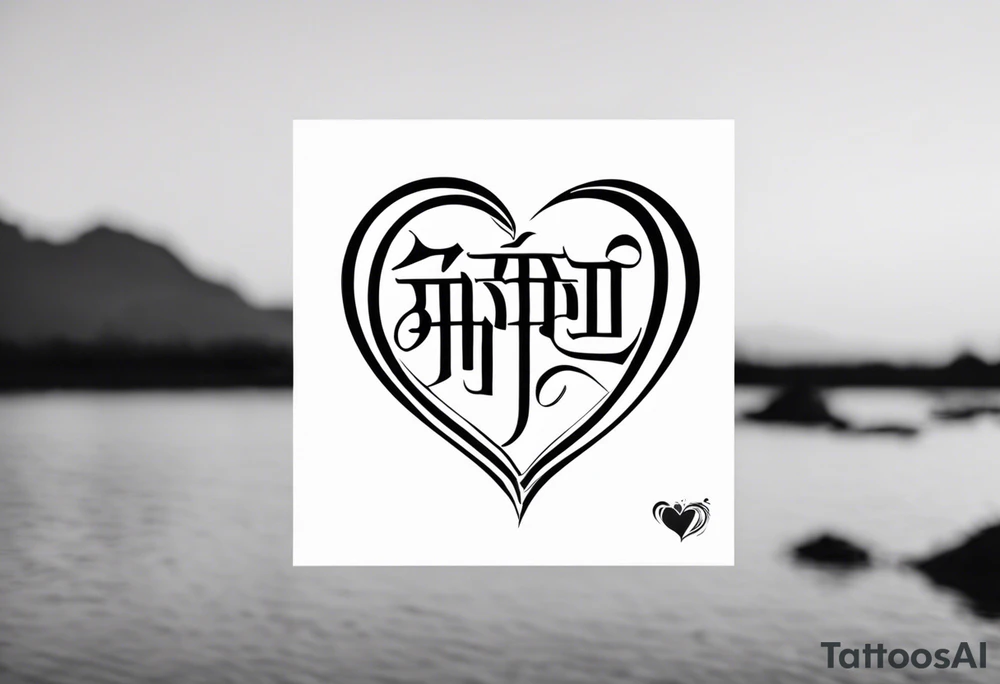 Tattoo ਨਿਰਭਉ ਨਿਰਵੈਰ written in Gurmukhi written text. Add fire and heart to symbolize strength and love tattoo idea