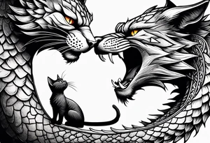 A cat touching a dragon's nose tattoo idea