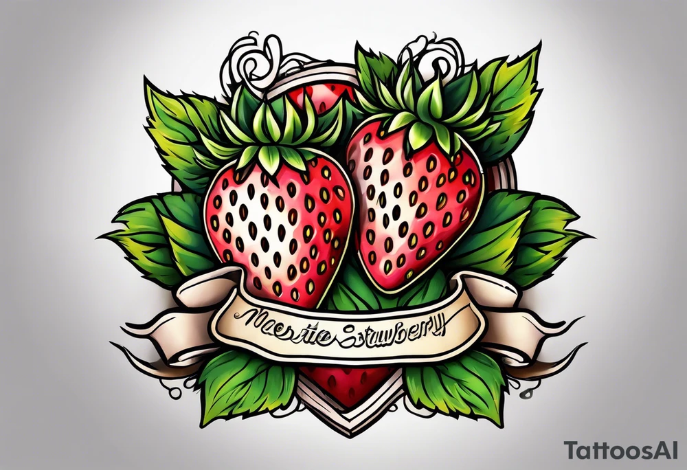 neo traditional Strawberry and Banner tattoo idea