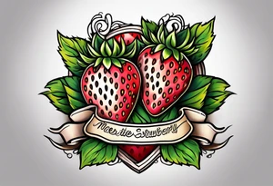 neo traditional Strawberry and Banner tattoo idea