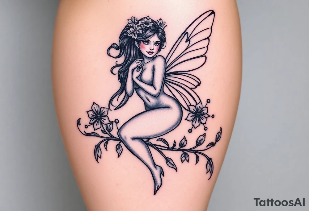 A sexy thick Pin up fairy  with  tattoos tattoo idea