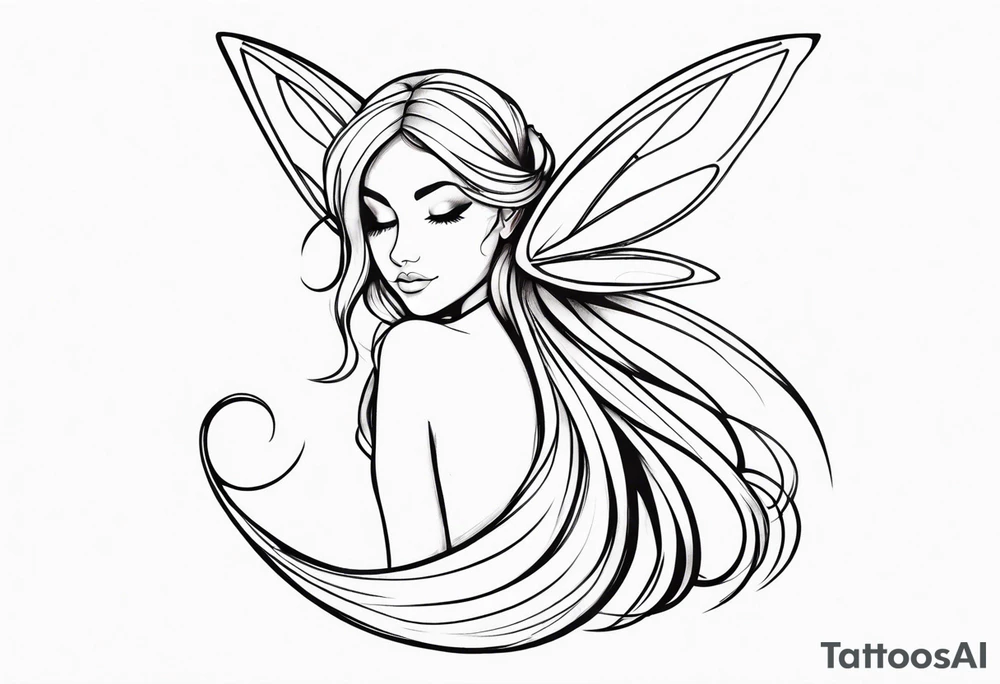 A fairy with a tail hugging herself tattoo idea