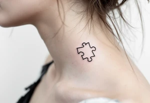 side of the neck puzzle piece tattoo where one of the pieces says Rella tattoo idea