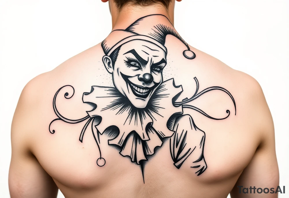 jester clown behind female jester making her smile tattoo idea