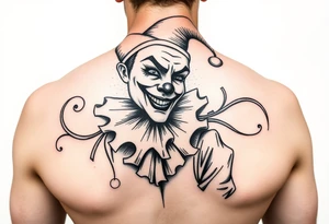 jester clown behind female jester making her smile tattoo idea