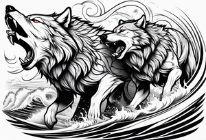 a pack muscular of wolves surfing tattoo idea