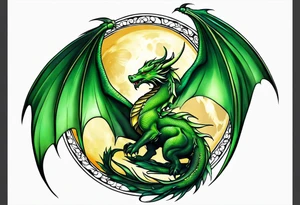 Moon fairy green dragon tattoo idea