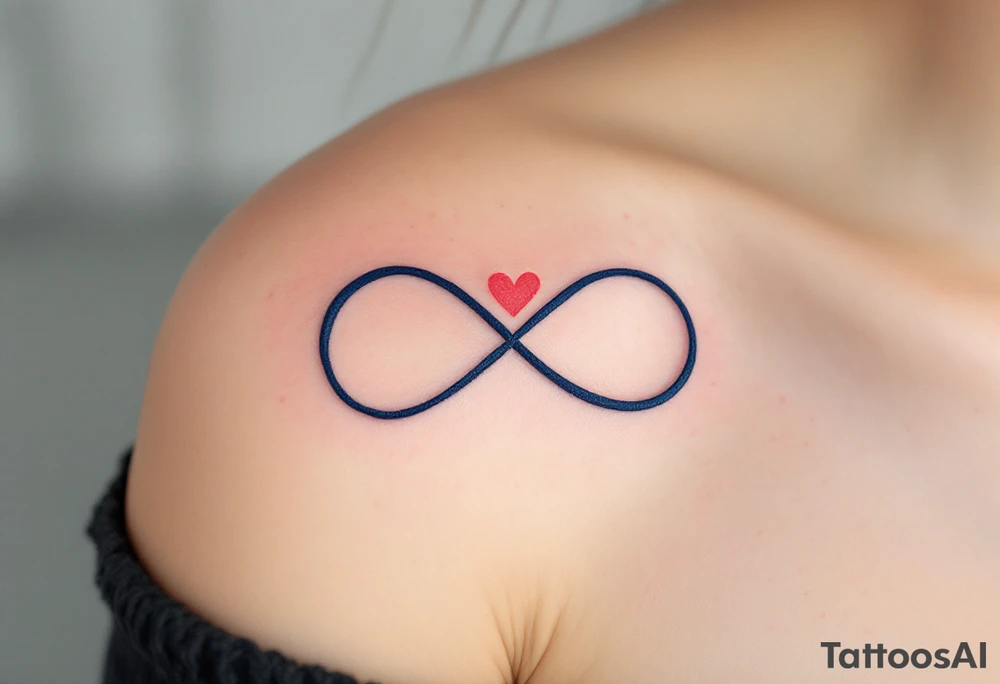 A navy blue infinity figure embracing a glowing coral pink heart at the top. tattoo idea