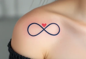 A navy blue infinity figure embracing a glowing coral pink heart at the top. tattoo idea