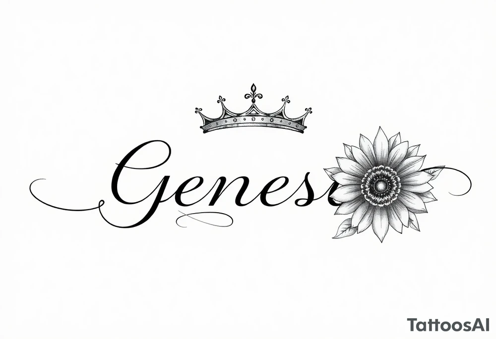 name genesis and a sunflower and a crown tattoo idea