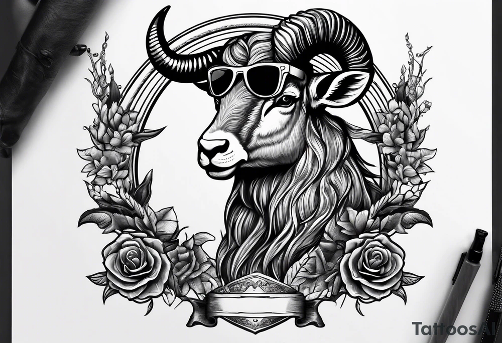 capricorn with sunglasses and shotgun tattoo idea