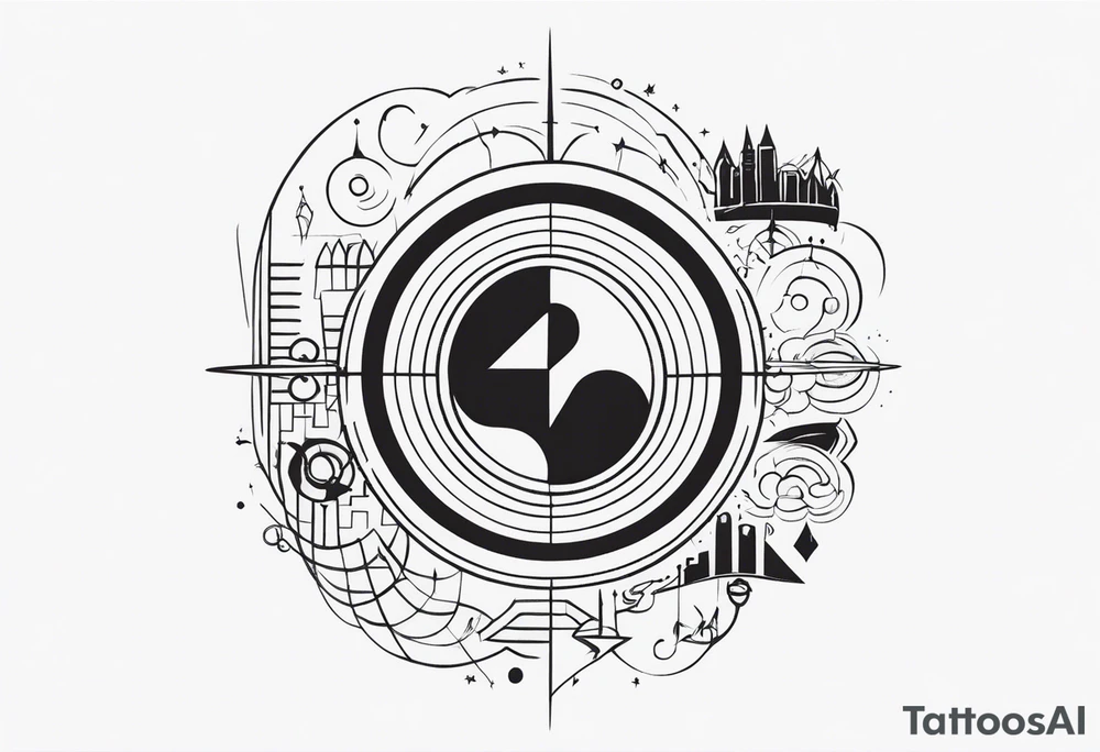 a half-sleeve black and white tattoo idea that incorporates mental health awareness, a passion for EDM music, a first responder past, and keeping a positive mindset. I want everything designed into each other thing tattoo idea