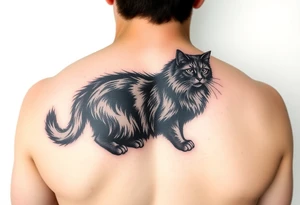 long hair black domestic cat tattoo idea