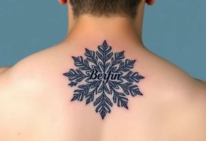 Snowflake with Blue backround and the name „Berfin“ in it tattoo idea