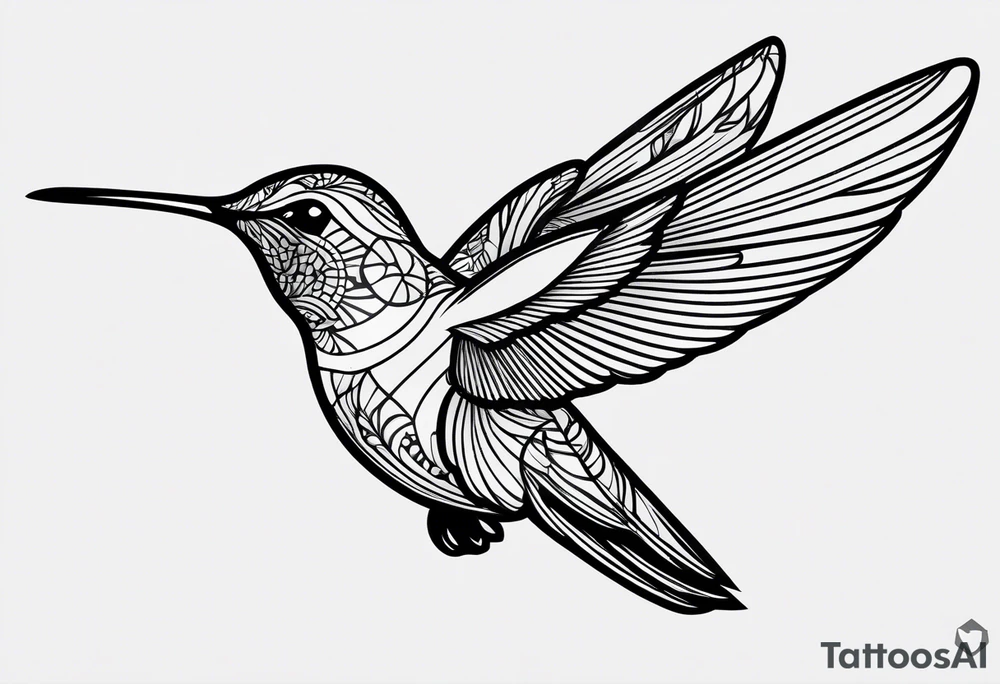 Design a minimalist tattoo of a hummingbird in flight, with elegant lines capturing its grace and vibrant energy tattoo idea