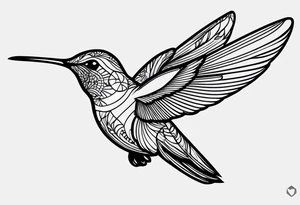 Design a minimalist tattoo of a hummingbird in flight, with elegant lines capturing its grace and vibrant energy tattoo idea