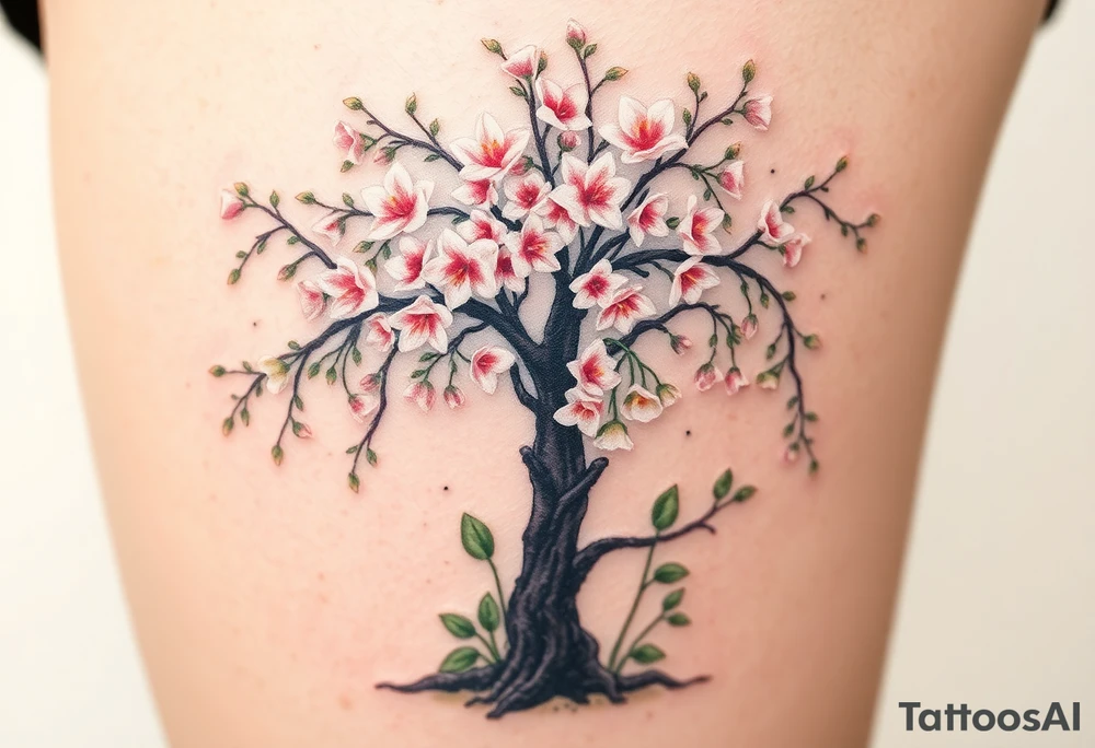 Flowering hawthorne tree with white lilly of the vally bell plants planted by  tree with other lilly plants t8q tattoo idea