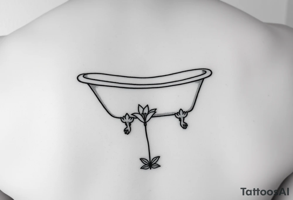Clawfoot bathtub on tile floor with lily growing out of floor tattoo idea