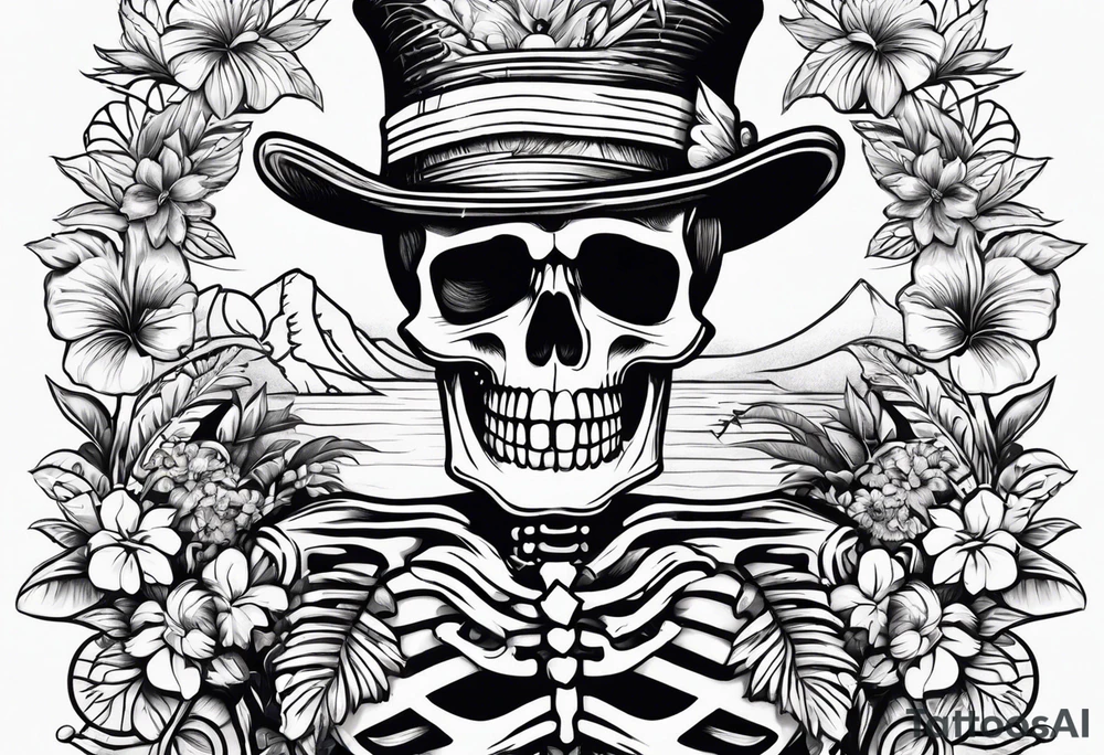 skeleton wearing a Hawaiian shirt tattoo idea