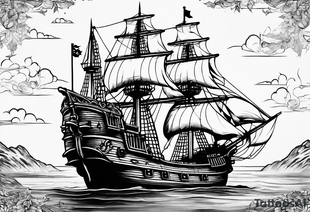 minimalist style pirate ship tattoo idea
