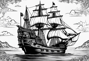 minimalist style pirate ship tattoo idea