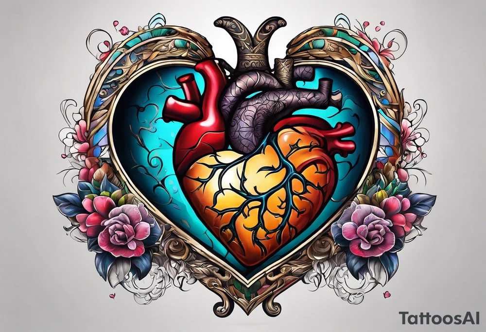 Heart and brain in a balance tattoo idea