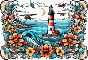 Fast car
Lighthouse 
Airplanes 
Flowers 
Ocean tattoo idea