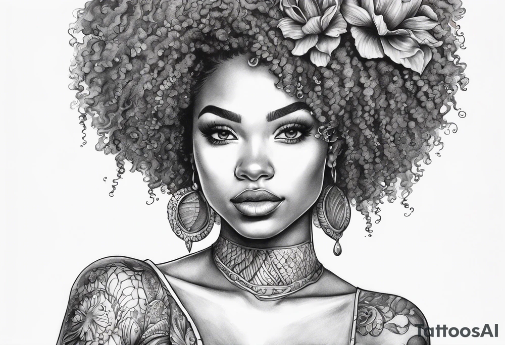 Mermaid with afro tattoo idea
