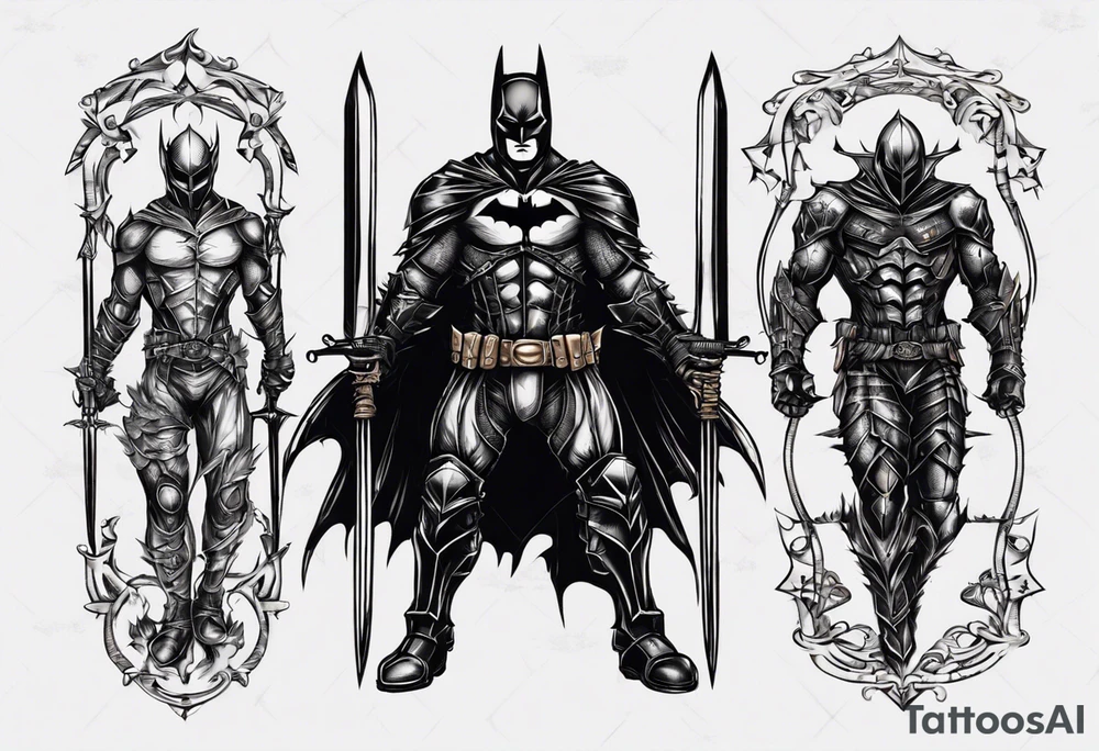 Dark knight with two swords tattoo idea